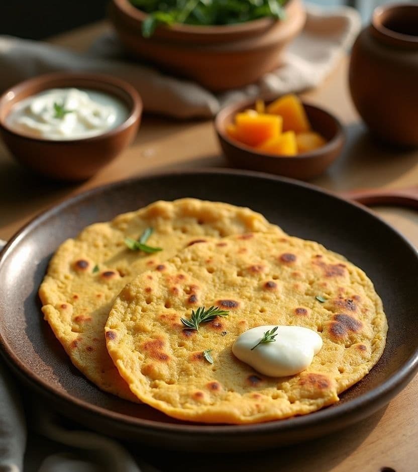 Aloo paratha, spiced potato bread.