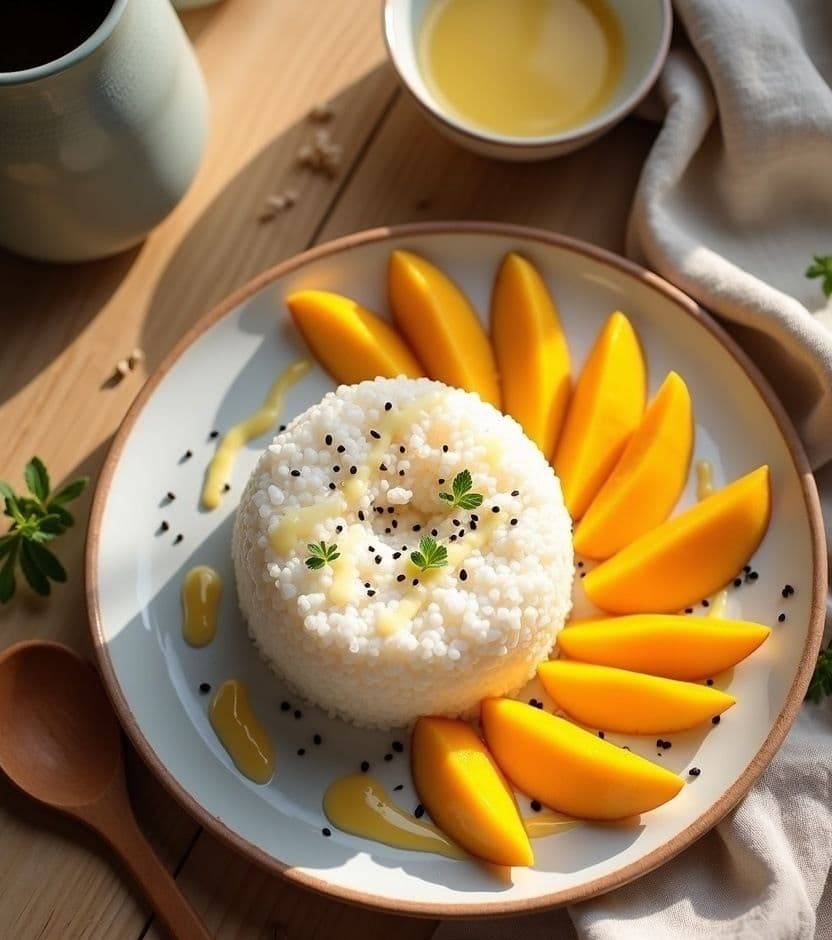 Coconut sticky rice, mango.