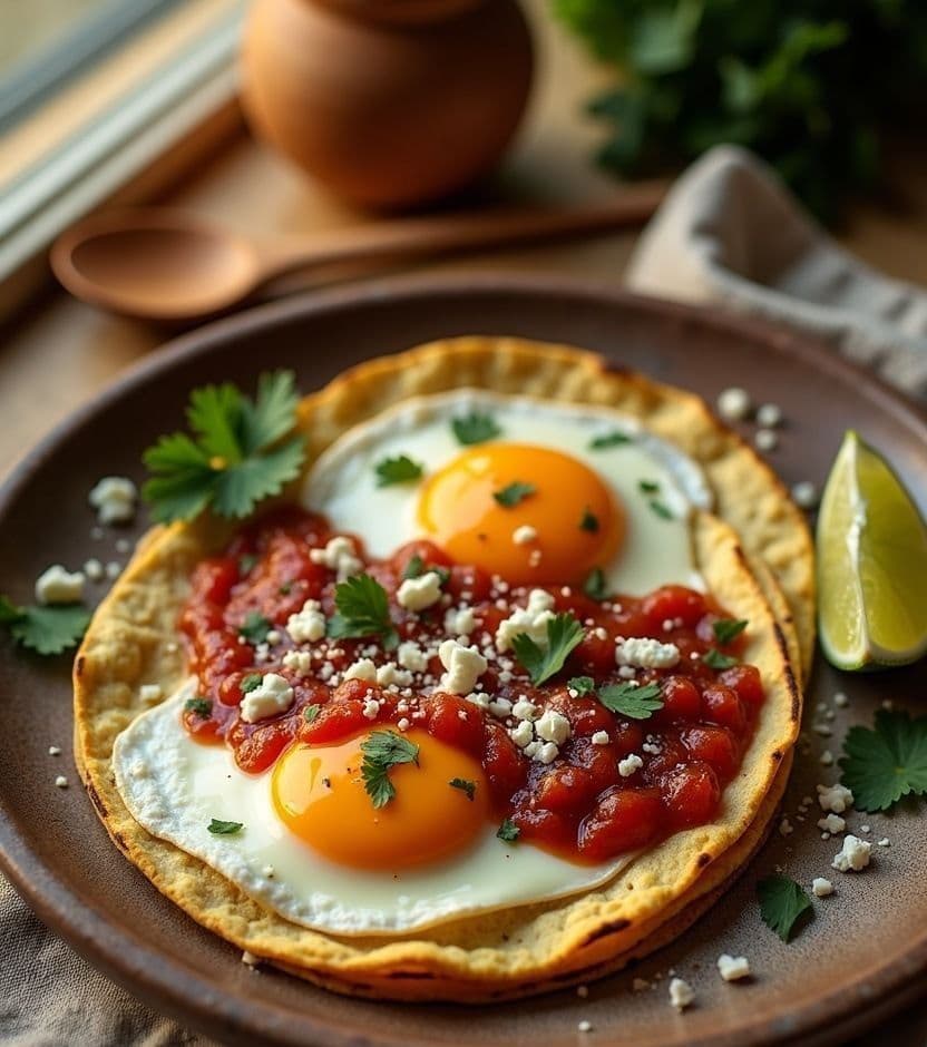 Huevos rancheros, red salsa, Mexico egg breakfast recipe