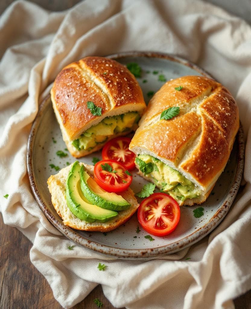 Marraqueta con palta y tomate — Chile breakfast recipe