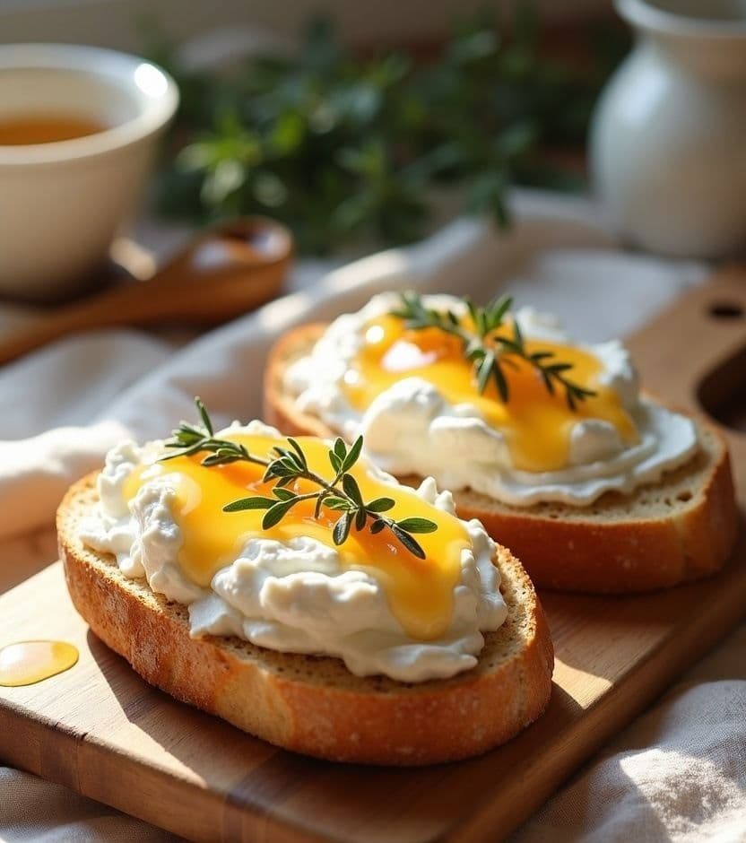 Ricotta toast, honey & thyme.