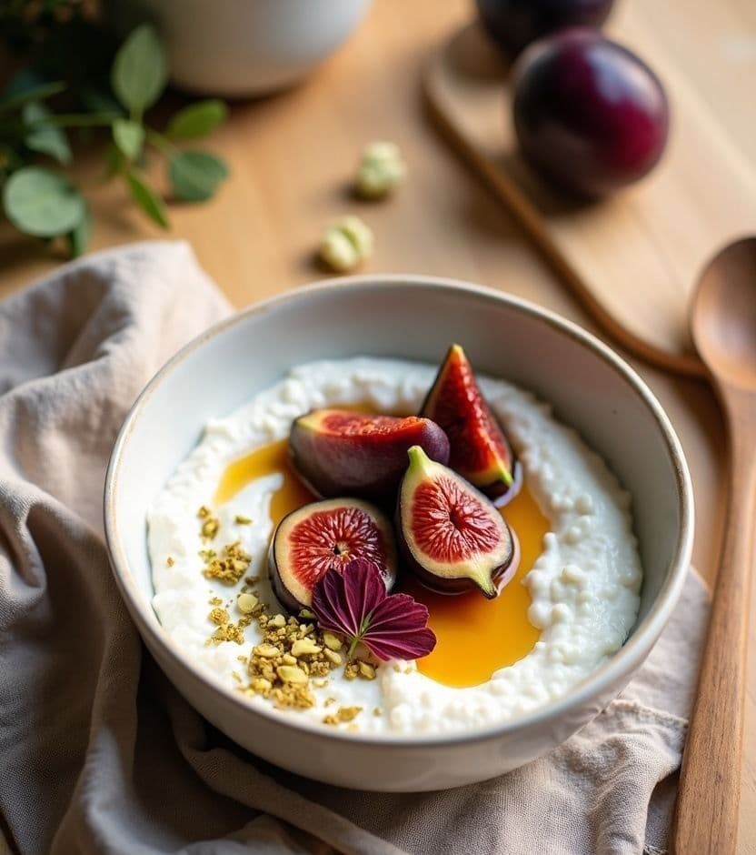 Yogurt bowl, stewed fruit.